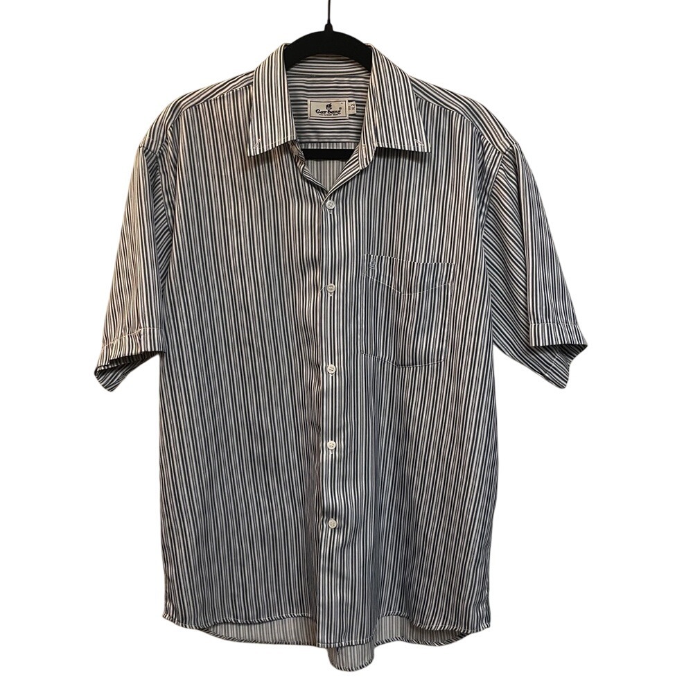 Garbang Mens Short Sleeve Button Down Striped Shirt Blue White XL2